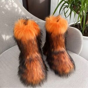 Faux Fur Orange and Black Boots sizes 7.5-10.